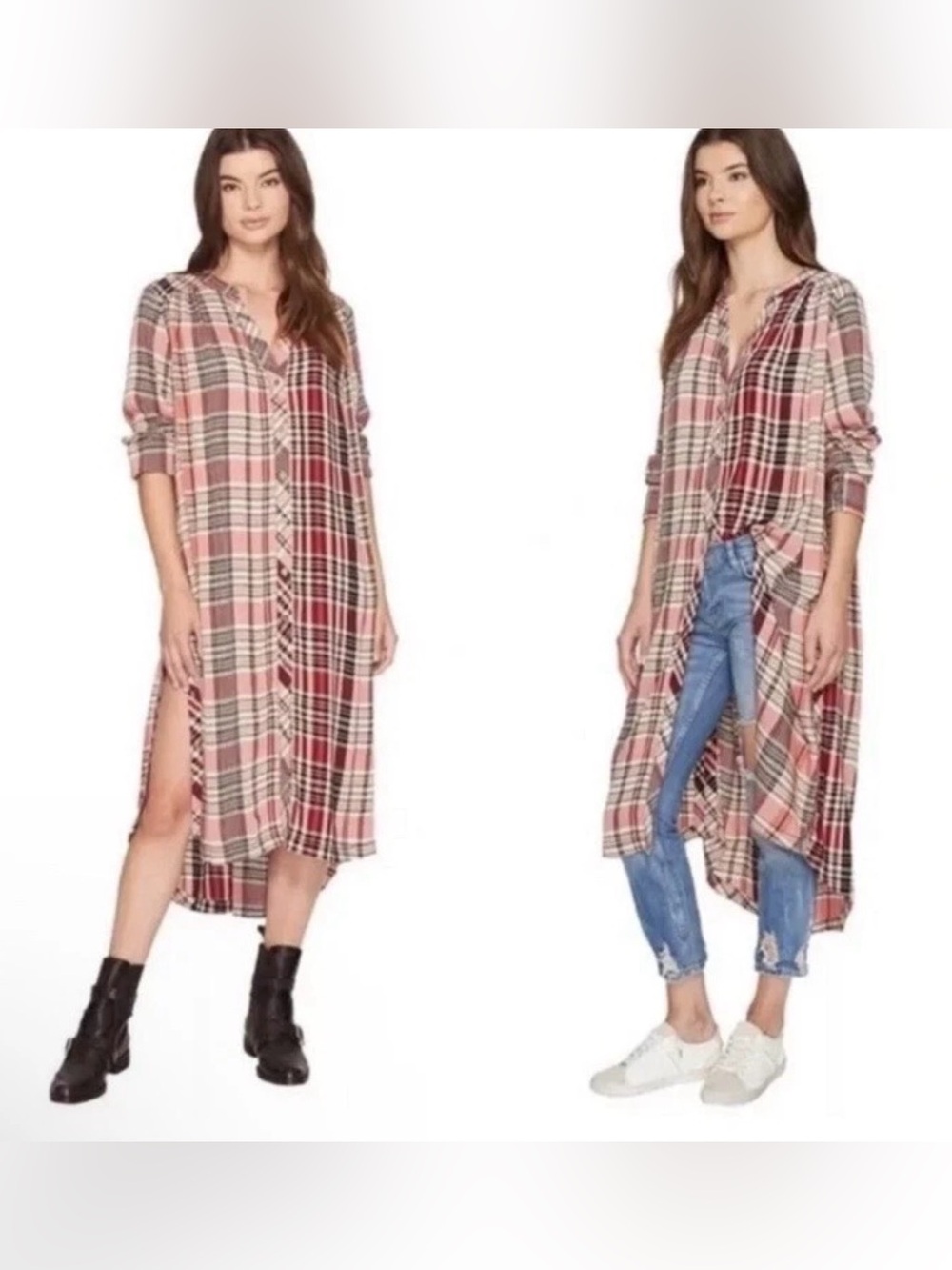 Free People Loralei Plaid Oversized Tunic Dress